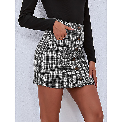 

Women's Casual / Daily Weekend Basic Streetwear Short Skirts Plaid Checkered Pocket Print Gray