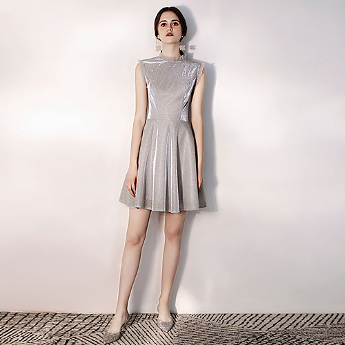 

A-Line Sparkle Elegant Homecoming Cocktail Party Dress Jewel Neck Sleeveless Short / Mini Sequined with Sleek Pleats Sequin 2021