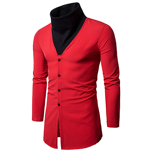 

Men's Shirt Color Block Patchwork Long Sleeve Casual Tops Business Simple Lightweight Basic White Black Red
