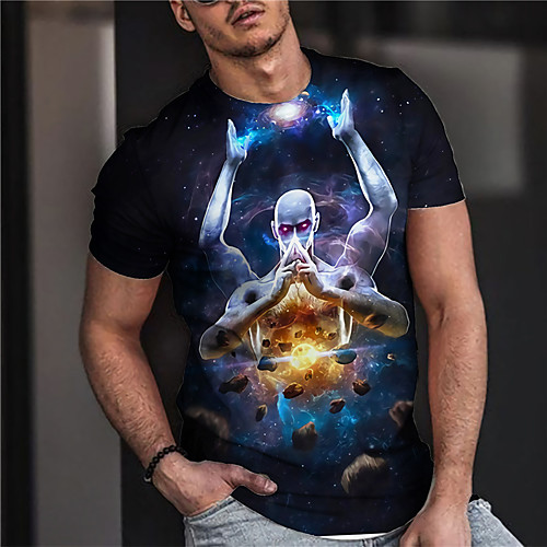 

Men's Unisex Tee T shirt Shirt 3D Print Graphic Prints Human Print Short Sleeve Daily Tops Casual Designer Big and Tall Blue