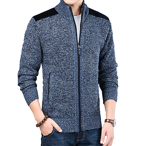 

Men's Unisex Stylish Vintage Style Zipper Front Pocket Knitted Color Block Cardigan Sweater Long Sleeve Sweater Cardigans Stand Collar Fall Winter Light Brown Dusty Blue Light gray