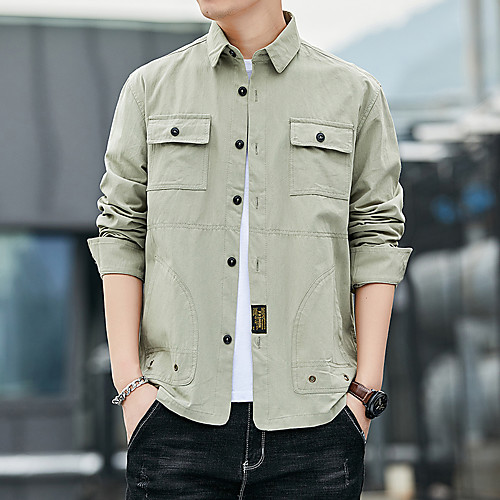 

Men's Shirt non-printing Solid Color Plus Size Long Sleeve Casual Tops Cotton Simple Blue Gray Green