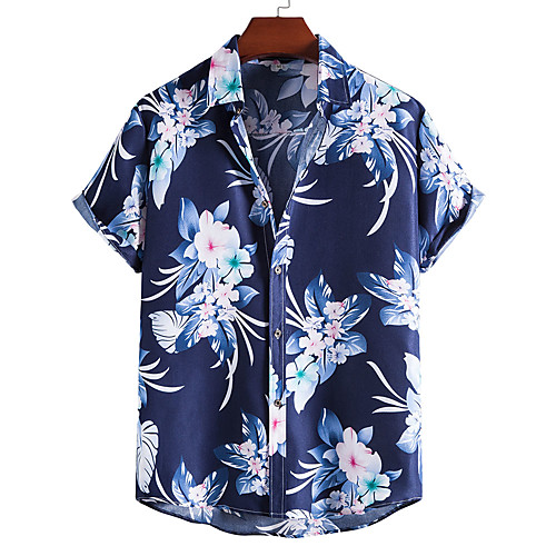 

Men's Shirt Floral Short Sleeve Casual Tops Hawaiian Blue
