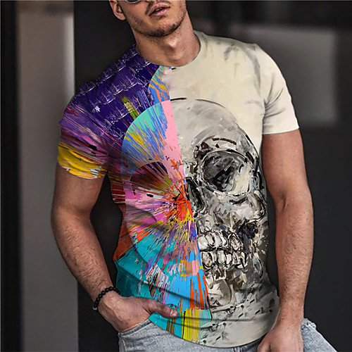 

Men's Unisex Tee T shirt Shirt 3D Print Graphic Prints Skull Print Short Sleeve Daily Tops Casual Designer Big and Tall Rainbow
