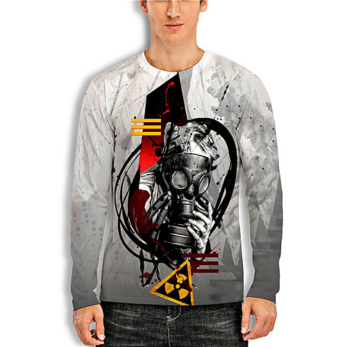 

Men's Unisex Tee T shirt Shirt 3D Print Graphic Prints Mask Print Long Sleeve Daily Tops Casual Designer Big and Tall Gray