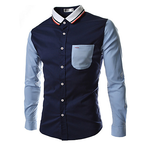 

Men's Shirt non-printing Color Block Long Sleeve Casual Tops Casual Soft Breathable White Navy Blue