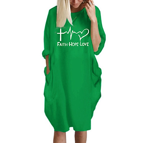 

Women's T Shirt Dress Tee Dress Knee Length Dress Blue Yellow Fuchsia Gray Green White Black Long Sleeve Print Spring Summer Round Neck Casual Oversized 2021 S M L XL XXL 3XL 4XL 5XL