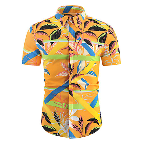 

Men's Shirt Graphic Short Sleeve Casual Tops Casual Yellow