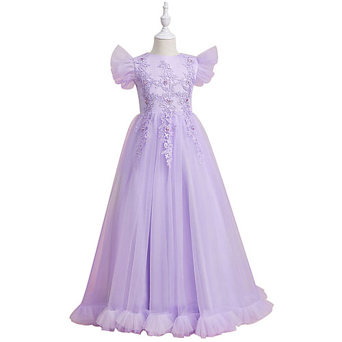 

A-Line Floor Length Flower Girl Dresses Party Chiffon Cap Sleeve Jewel Neck with Bow(s)