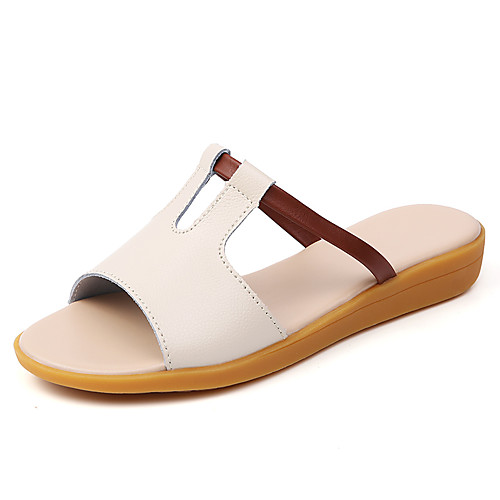 

Women's Sandals Flat Heel Open Toe Daily PU Solid Colored White Beige