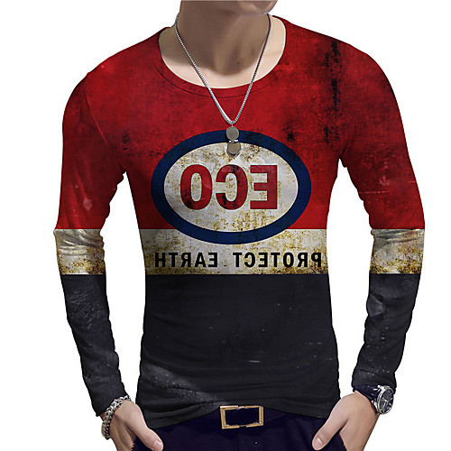 

Men's Unisex Tee T shirt Shirt 3D Print Color Block Graphic Prints Letter Print Long Sleeve Daily Tops Casual Designer Big and Tall Black / Red
