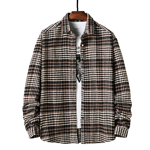 

Men's Shirt non-printing Lattice Plus Size Long Sleeve Daily Tops Fashion Blue Yellow Coffee