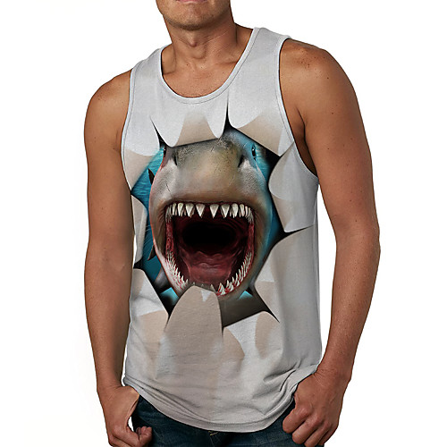 

Men's Tank Top Undershirt 3D Print Graphic Prints Shark Animal Print Sleeveless Daily Tops Casual Designer Big and Tall White