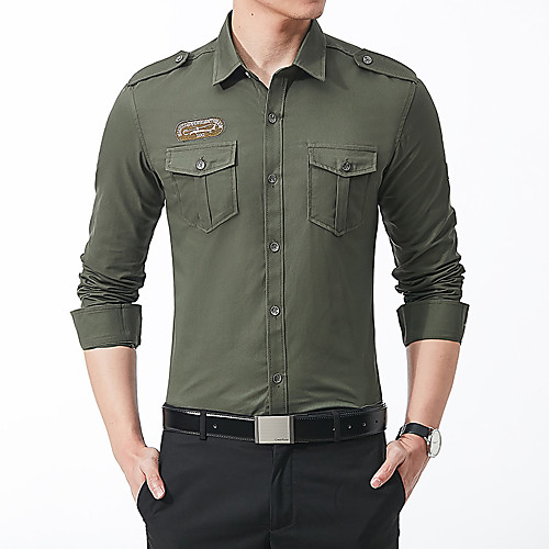 

Men's Shirt non-printing Solid Color Long Sleeve Casual Tops Cotton Simple Basic Blue Army Green Khaki