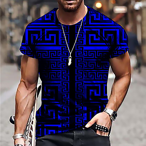 

Men's Unisex Tee T shirt Shirt 3D Print Geometric Graphic Prints Print Short Sleeve Daily Tops Casual Designer Big and Tall Blue White