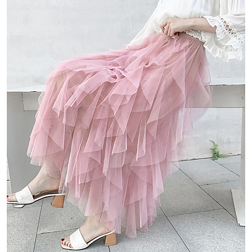 

Women's Casual / Daily Weekend Basic Streetwear Maxi Skirts Solid Colored Layered Tulle Blushing Pink Gray Black