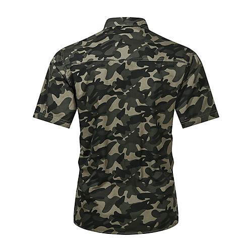 

Men's Shirt Camo / Camouflage Short Sleeve Casual Tops Cotton Simple Casual Army Green Khaki