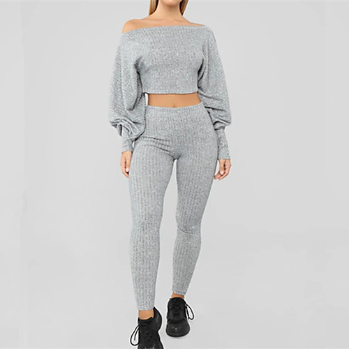 

Women's Plus Size Tops Set Solid Color Classic Style Long Sleeve Off Shoulder Sporty Basic Spring Summer Silver Big Size L XL XXL XXXL 4XL / Skinny