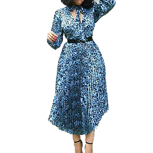

Women's A Line Dress Maxi long Dress Blue Long Sleeve Print Autumn / Fall Casual 2021 S M L XL XXL XXXL