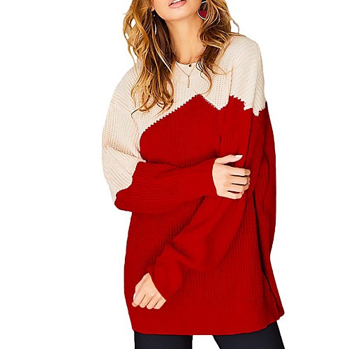

Women's Casual Multi Color Pullover Sweater Long Sleeve Sweater Cardigans Round Neck Fall Winter Spring Black Red