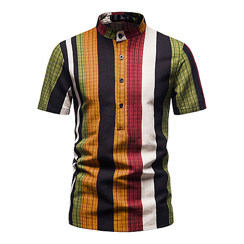 

Men's Shirt Striped Short Sleeve Casual Tops Fashion Vintage Hawaiian Green Orange