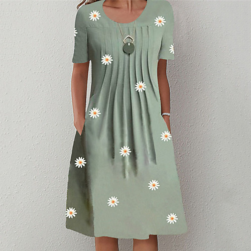 

Women's A Line Dress Knee Length Dress Light Green Short Sleeve Floral Pocket Print Summer Round Neck Casual 2021 S M L XL XXL