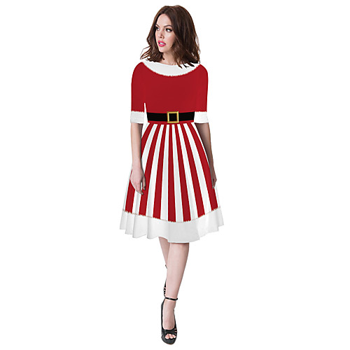

Santa Suit Flapper Dress Dress Adults' Women's Cute Christmas New Year Christmas New Year Festival / Holiday Terylene Red Women's Easy Carnival Costumes Stripes