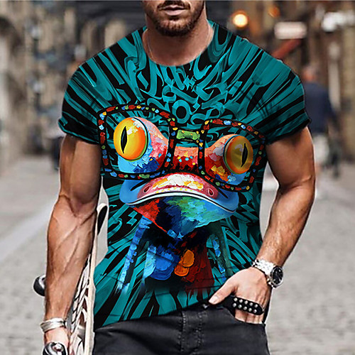

Men's Unisex Tee T shirt Shirt 3D Print Graphic Prints Frog Print Short Sleeve Daily Tops Casual Designer Big and Tall Blue