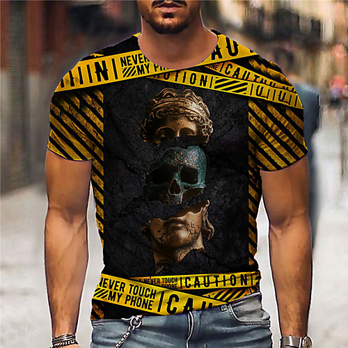 

Men's Unisex Tee T shirt Shirt 3D Print Graphic Prints Skull Print Short Sleeve Daily Tops Casual Designer Big and Tall Yellow
