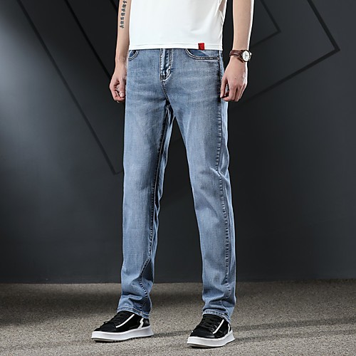 

Men's Basic Daily Going out Jeans Pants Solid Colored Full Length Light Blue
