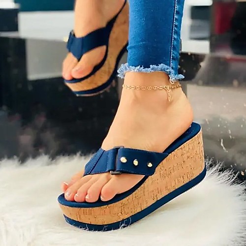 

Women's Sandals Platform Round Toe PU Solid Colored Black Dark Blue