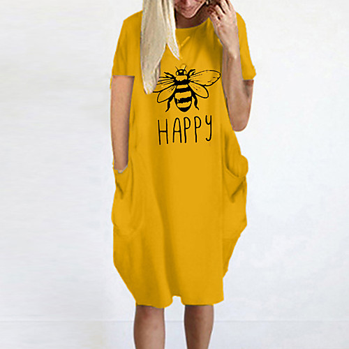 

Women's T Shirt Dress Tee Dress Knee Length Dress Blue Yellow Fuchsia Gray Green White Black Short Sleeve Print Letter Summer Round Neck Casual Oversized 2021 S M L XL XXL 3XL 4XL 5XL