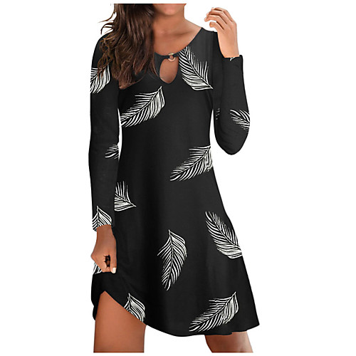 

Women's A Line Dress Short Mini Dress Gray White Black Long Sleeve Floral Tie Dye Letter Print Fall Summer Round Neck Casual 2021 S M L XL XXL 3XL 4XL 5XL