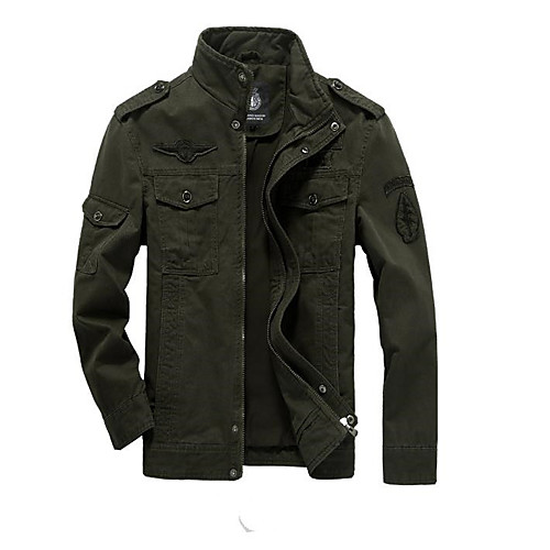 

Men's Jacket Going out Winter Regular Coat Regular Fit Casual Jacket Letter Oversized Army Green Khaki / Work