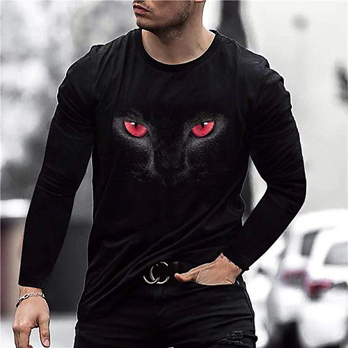 

Men's Unisex Tee T shirt Shirt 3D Print Cat Graphic Prints Print Long Sleeve Daily Tops Casual Designer Big and Tall Black