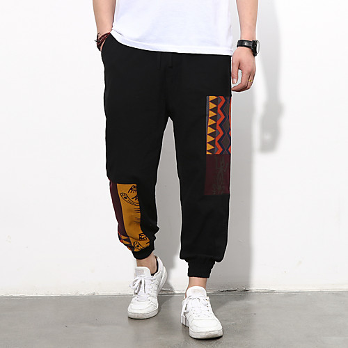 

Men's Chinese Style Athleisure Sports Leisure Sports Pants Pants Solid Color Geometry Full Length Print Green Red
