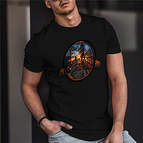 

Men's Unisex Tee T shirt Shirt Hot Stamping Scenery Graphic Prints Print Short Sleeve Casual Tops Cotton Basic Designer Big and Tall Black