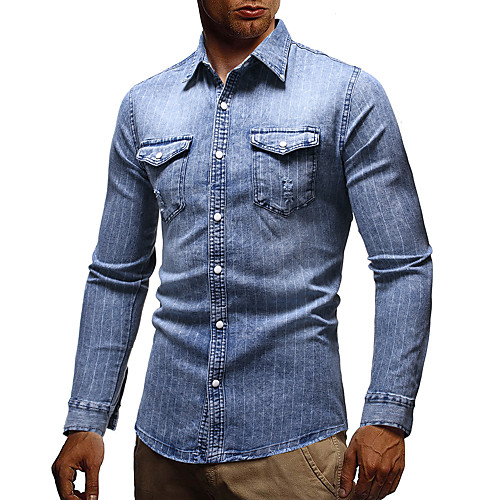 

Men's Shirt Striped Long Sleeve Club Tops Sports Blue Gray