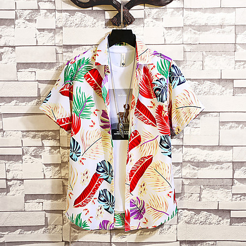 

Men's Shirt Other Prints Graphic Graphic Prints Plus Size Print Short Sleeve Casual Tops Chinoiserie White Navy Blue