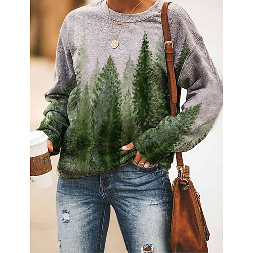 

Women's Sweatshirt Pullover Scenery Print Daily Sports Other Prints Sportswear Streetwear Hoodies Sweatshirts Gray