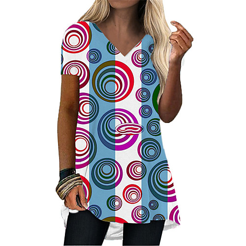 

Women's T Shirt Dress Tee Dress Short Mini Dress Purple Rainbow Short Sleeve Print Geometric Print Summer V Neck Casual 2021 S M L XL XXL 3XL