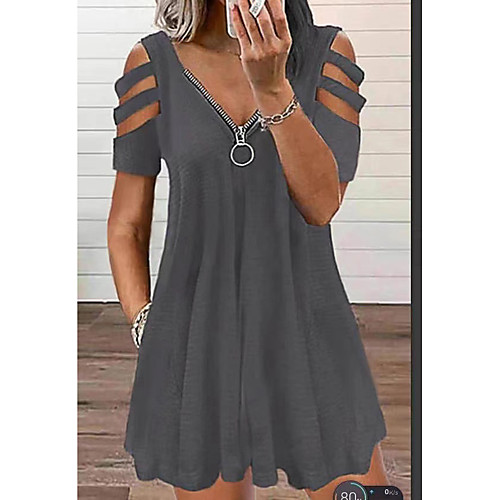 

Women's A Line Dress Short Mini Dress Grey Short Sleeve Solid Color Pure Color Fall Spring V Neck Casual 2021 S M L XL XXL XXXL