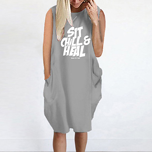 

Women's T Shirt Dress Tee Dress Knee Length Dress Blue Yellow Fuchsia Gray Green White Black Sleeveless Letter Summer Round Neck Casual Oversized 2021 S M L XL XXL 3XL 4XL 5XL