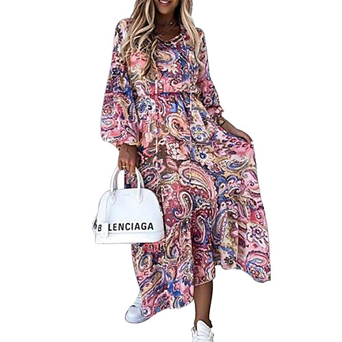 

Women's A Line Dress Maxi long Dress Green Red 3/4 Length Sleeve Floral Print Summer V Neck Casual 2021 S M L XL XXL 3XL / Cotton