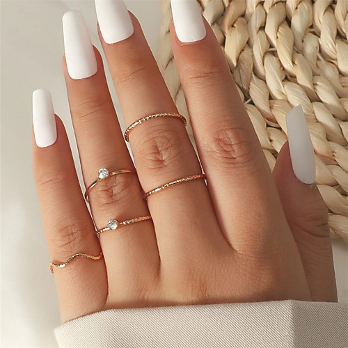 

5pcs Ring Set Classic Silver Imitation Diamond Alloy Wave Stylish Artistic Simple 1pc One Size