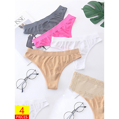 

Women's Print G-strings & Thongs Panties Micro-elastic Low Waist 4 Pieces Multi color One-Size