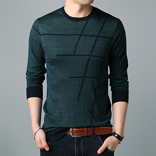 

Men's Stylish Vintage Style Knitted Solid Color Pullover Sweater Long Sleeve Sweater Cardigans Crew Neck Fall Winter Gray Green Red