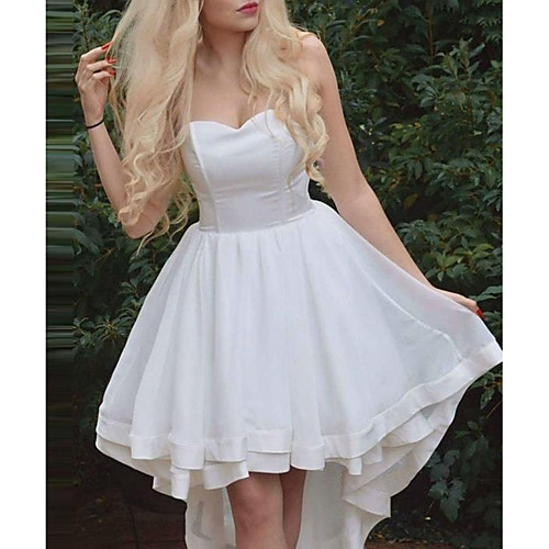 

A-Line Minimalist Sexy Engagement Cocktail Party Dress Strapless Sleeveless Asymmetrical Satin with Pleats 2021