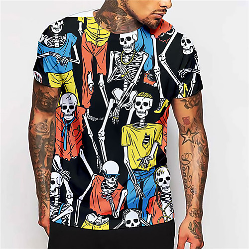 

Men's Unisex Tee T shirt Shirt 3D Print Graphic Prints Skull Print Short Sleeve Daily Tops Casual Designer Big and Tall Rainbow