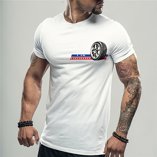 

Men's Unisex Tee T shirt Shirt Hot Stamping Graphic Prints Tires Print Short Sleeve Casual Tops Cotton Basic Designer Big and Tall White Black